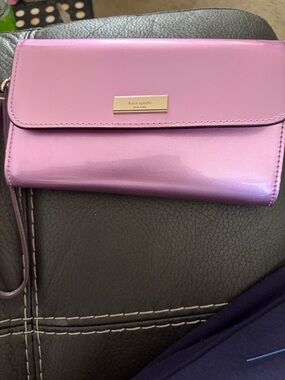 kate spade Pink Patent Wristlet Clutch with Gold Plaque